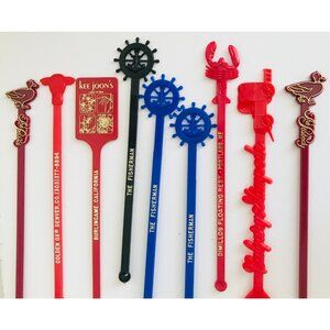Lot of 9 Vintage Restaurant Swizzle Sticks Figural California Denver Maine USA